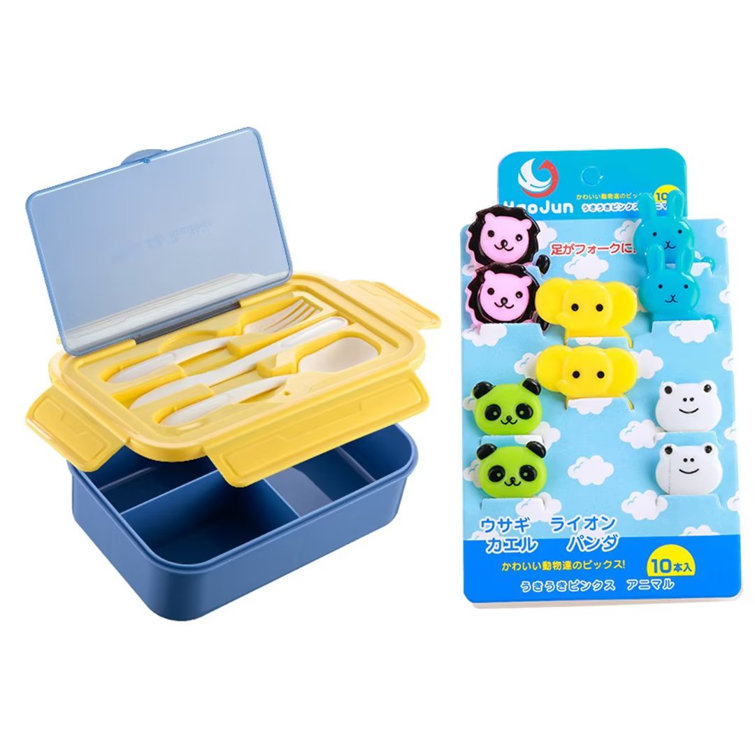 Prep & Savour Bento Box Lunch Box With Fork Spoon Knife And Animal Food